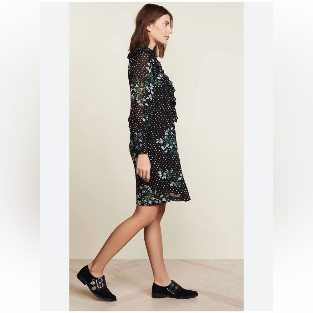 Ganni Rometty Georgette Polka Dot Floral Midi Dress Long Sleeve Black Size U.S 6 - Picture 11 of 16